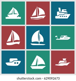 Sail icons set. set of 9 sail filled icons such as boat, sailboat