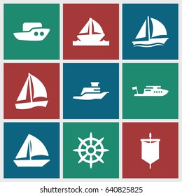 Sail icons set. set of 9 sail filled icons such as boat, sailboat, helm, ship