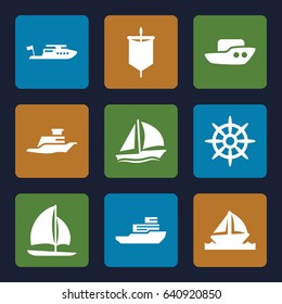 Sail icons set. set of 9 sail filled icons such as boat, helm, ship, sailboat