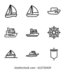 Sail icons set. set of 9 sail outline icons such as boat, helm, ship, sail