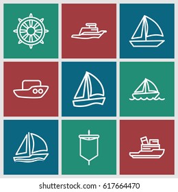 Sail icons set. set of 9 sail outline icons such as boat, helm, ship, sailboat