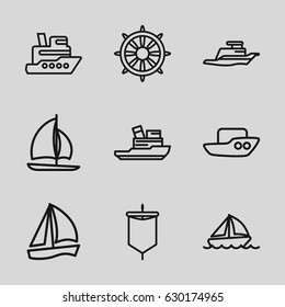 Sail icons set. set of 9 sail outline icons such as boat, helm, ship, sail