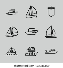 Sail icons set. set of 9 sail outline icons such as boat, ship, sailboat