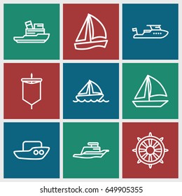 Sail icons set. set of 9 sail outline icons such as boat, helm, ship, sail