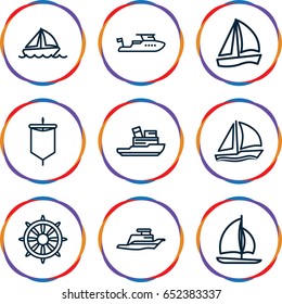 Sail icons set. set of 9 sail outline icons such as boat, helm, ship, sailboat