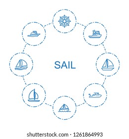 sail icons. Trendy 8 sail icons. Contain icons such as helm, boat, ship, sailboat. sail icon for web and mobile.