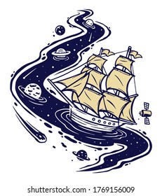 sail into space vector illustration