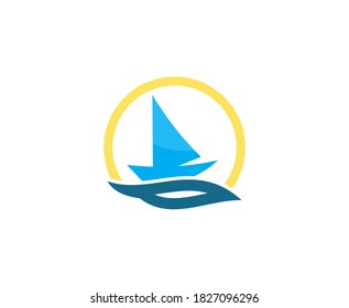 Sail logo boat ship sun vector 