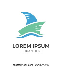 sail logo design with flat blue and green color style