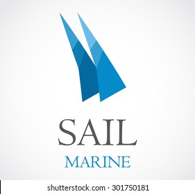 Sail marine blue ocean abstract vector logo design template sea business icon ship company or corporate identity symbol concept