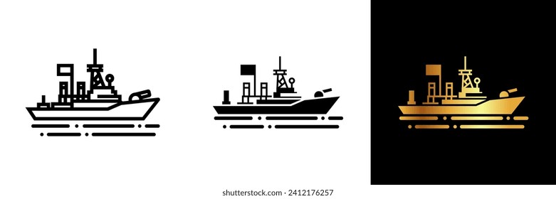 Sail the seas with strength and purpose using this navy ship icon, symbolizing maritime power, defense, and the formidable presence of naval forces.