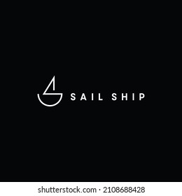 Sail ship boat logo. Cruise ship monogram. Cute sailing icon. S monogram.