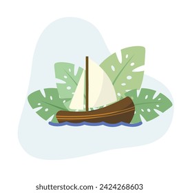 Segelschiff flacher Vektor Illustration Symbol mit Blättern für Web-Verwendung für Segel, Schiff, Segelboot, Ozean, Reise, Boot, Float