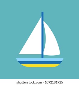 Sail ship icon, flat design vector