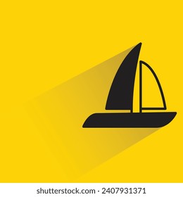 sail ship icon with shadow on yellow background