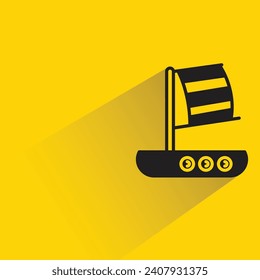 sail ship icon with shadow on yellow background