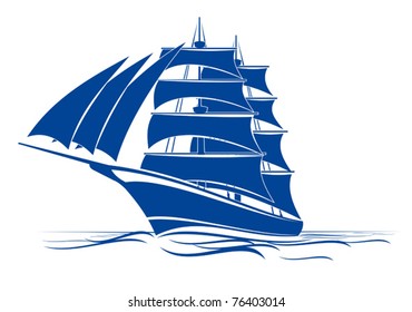 Sail ship in ocean water for travel or another design, such a logo. Jpeg version also available in gallery