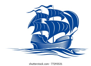 Sail ship in ocean water for travel or another design. Jpeg version also available