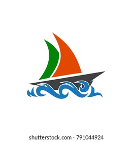 Sail Ship With Ocean Waves Illustration  Logo Template