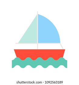 Sail ship on sea waves icon, summer and vacation related flat icon