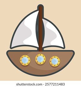 sail ship with outline in flat vector design.