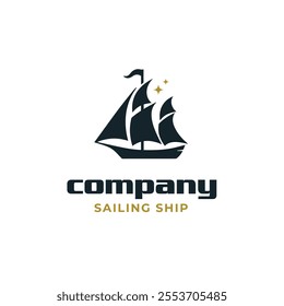 Sail Ship with Stars for Fisherman Sailboat logo design