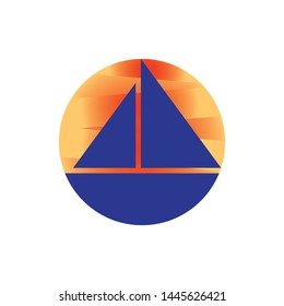 Sail Ship with Sunset logo design vector