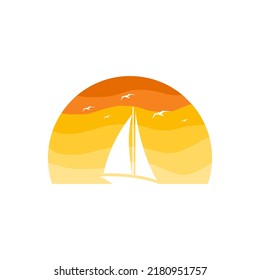 Sail and sunset vector illustration