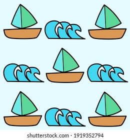 sail wave in the sea cartoon pattern