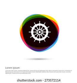 Sail Wheel Icon, White pictogram icon creative circle Multicolor background. Vector illustration. Flat icon design style