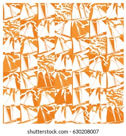 sail yacht background vector orange Seagull
