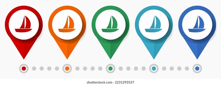 Sail, yacht concept vector icon set, flat design telephone pointers, infographic template
