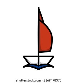 Sail Yacht Icon. Editable Bold Outline With Color Fill Design. Vector Illustration.