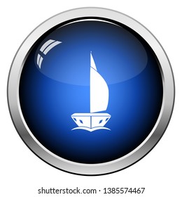 Sail yacht icon front view. Glossy Button Design. Vector Illustration.