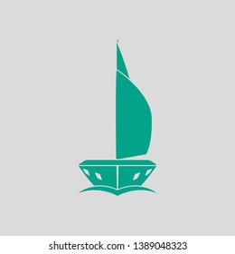 Sail Yacht Icon Front View. Green on Gray Background. Vector Illustration.