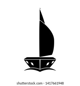 Sail Yacht Icon Front View. Black on White. Vector Illustration.