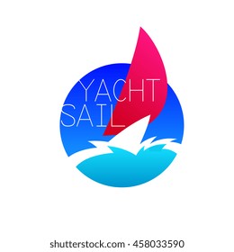 sail yacht sport logo, color vector graphic art illustration, isolated on white background.