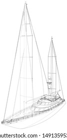 Sail yacht. Technical wire-frame. Vector rendering of 3d. EPS10 format.