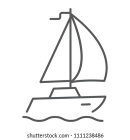 Sail yacht thin line icon, travel and tourism, sailboat sign vector graphics, a linear pattern on a white background, eps 10.