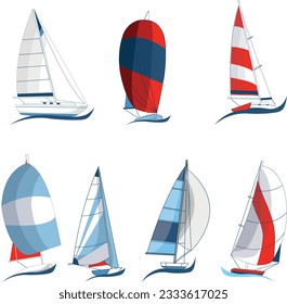 Sail yacht vector cartoon set icon. Vector illustration sailboat on white background. Isolated cartoon set icon sail yacht