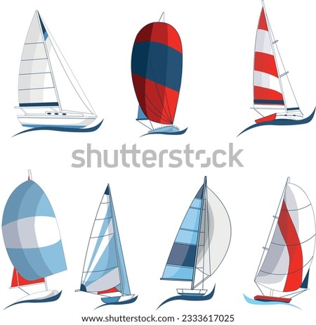 Sail yacht vector cartoon set icon. Vector illustration sailboat on white background. Isolated cartoon set icon sail yacht