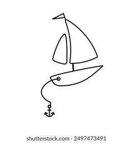 Sailboat with anchor doodle icon. Clipart image isolated on white background