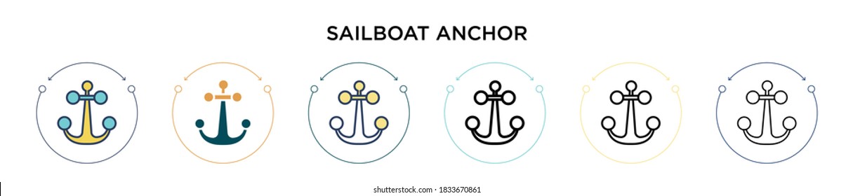Segelboot Ankersymbol Symbol in gefüllter, dünner Linie, Umriss- und Schlagrichtung. Vektorgrafik von zwei farbigen und schwarzen Segelbootankern Vektorgrafiken-Designs kann für mobile, ui, web-basierte