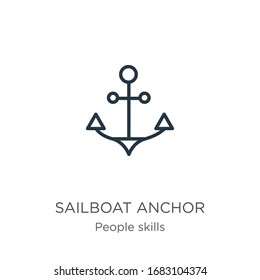 Sailboat anchor icon. Thin linear sailboat anchor outline icon isolated on white background from people skills collection. Line vector sign, symbol for web and mobile