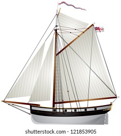 Sailboat Ancient Yacht, 19th Century British Navy 10 Gun Cutter