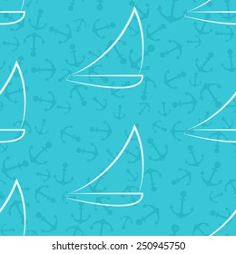 sailboat in the background anchors. seamless vector pattern