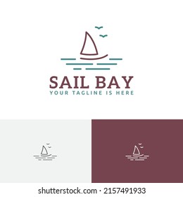 Sailboat Bay Beach Coast Sea Tour Travel Line Style Logo