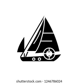 Sailboat black icon, vector sign on isolated background. Sailboat concept symbol, illustration 