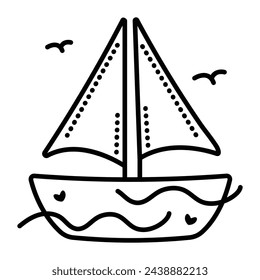 Sailboat black line vector icon, single boat pictogram