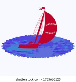 Sailboat - blue sea - isolated on a white background - vector. Summer rest. Let's go to the beach.